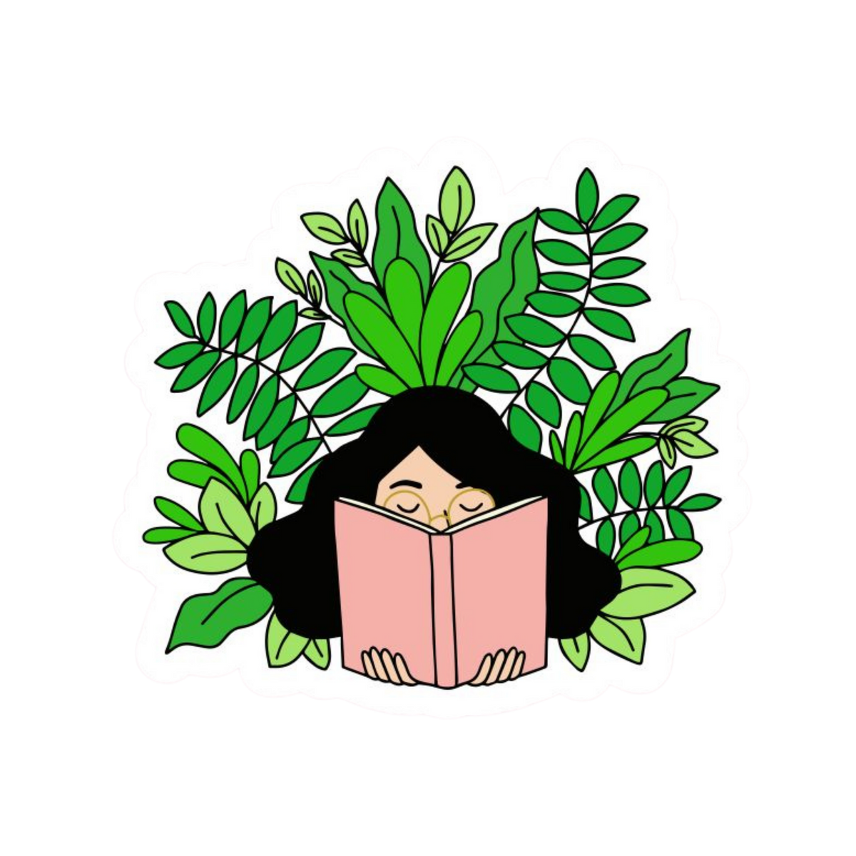Reading Girl in Plants Sticker | Book Lover Sticker BD