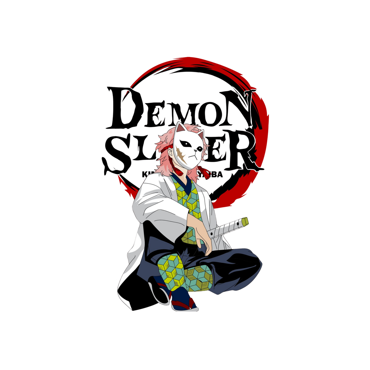 Sabito Sticker | Fox Mask & Demon Slayer Logo | Kimetsu no Yaiba