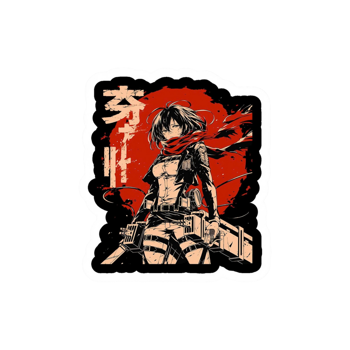 Mikasa Grunge Red Sun Sticker | Attack on Titan | Anime Sticker