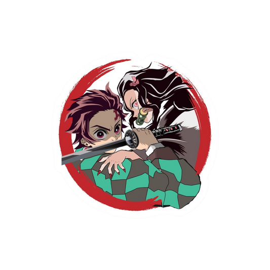 Tanjiro & Nezuko Sticker | Sibling Bond Red Circle | Demon Slayer