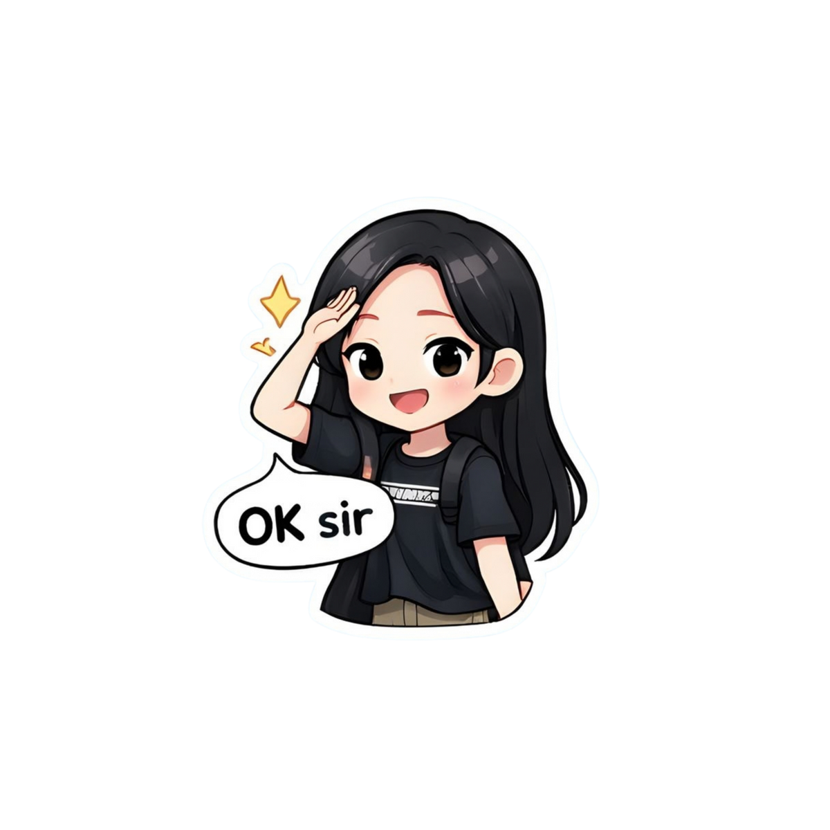 OK Sir Saluting Anime Girl Sticker | Attitude Sticker | Customized Sticker BD