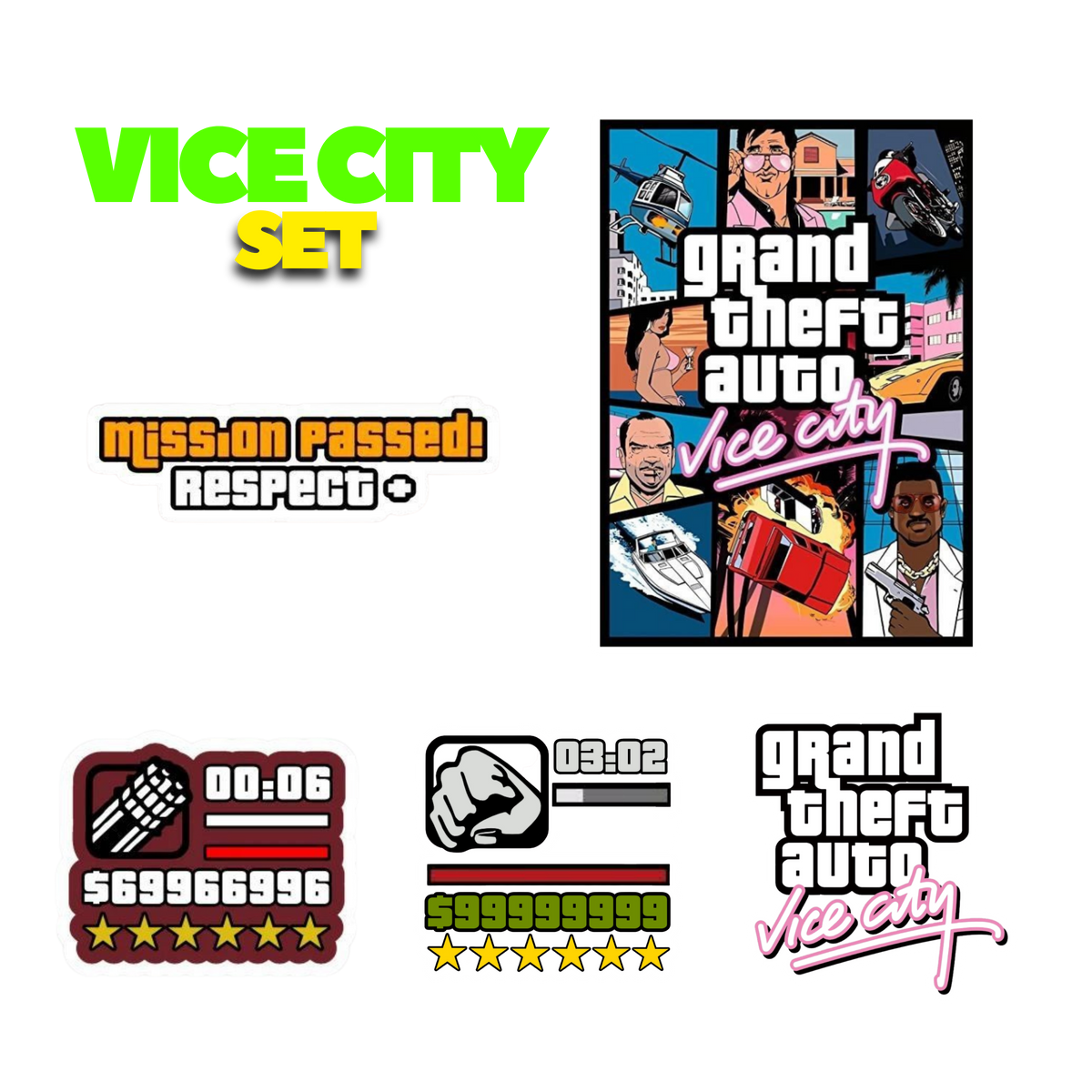 Vice City Sticker Set | Premium Sticker Paper | Customized Sticker BD