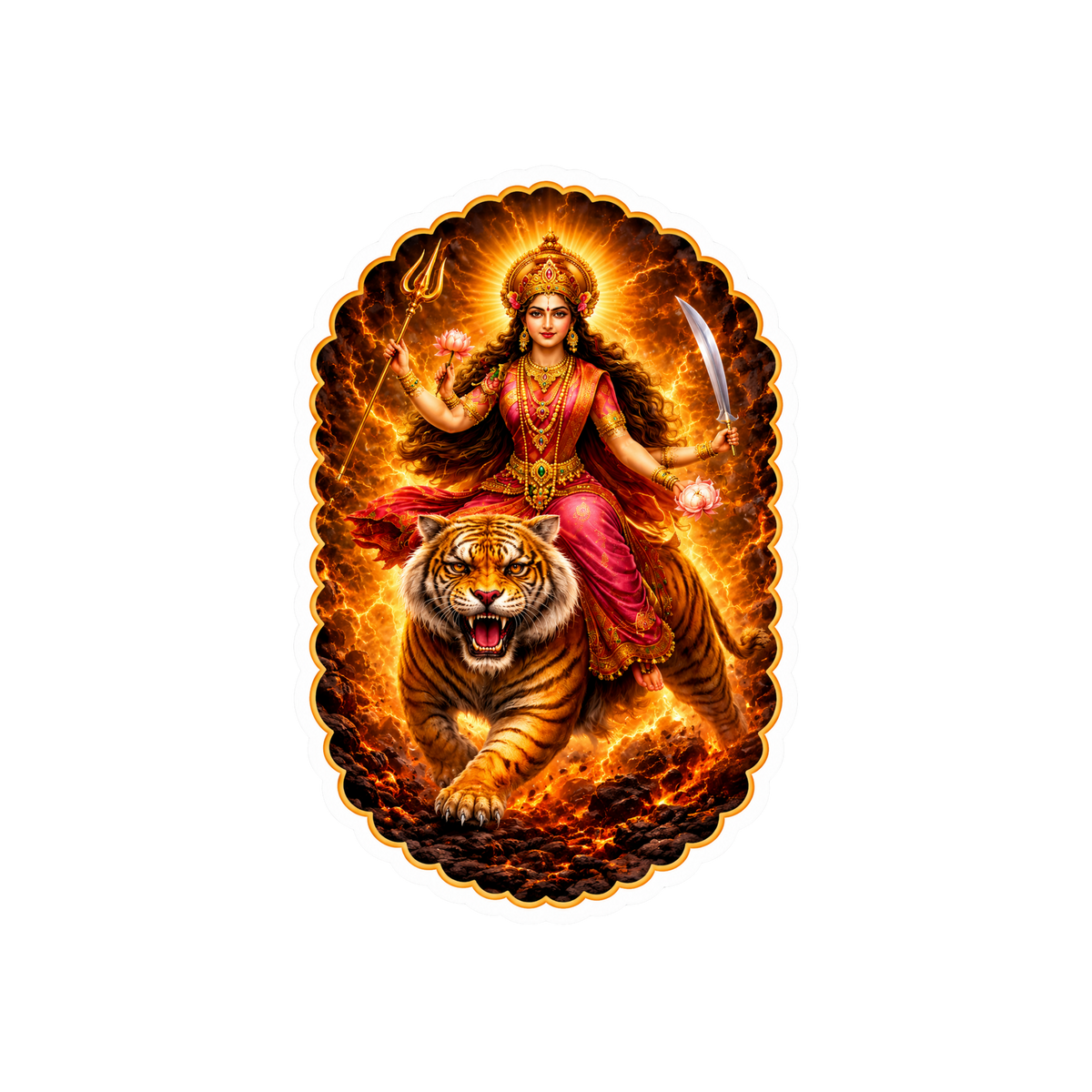 Durga on Tiger Sticker | Om, Gods, Mantras & Spritual Symbol | Customized Sticker BD