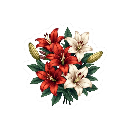 Lily Flower Bouquet Sticker | Red & White Floral Sticker BD