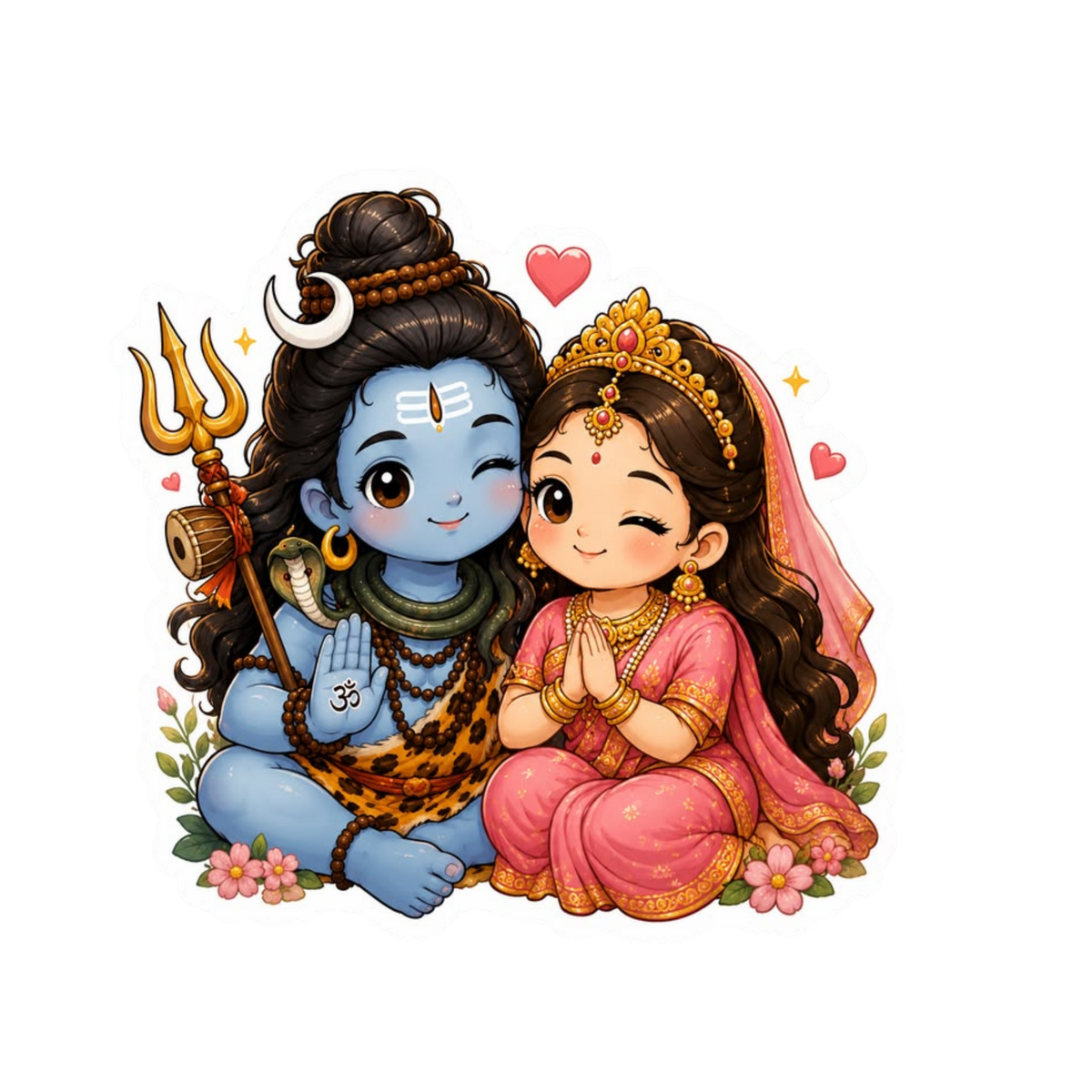 Cute Shiva Parvati Sticker | Om, Gods, Mantras & Spiritual Symbol | Customized Sticker BD