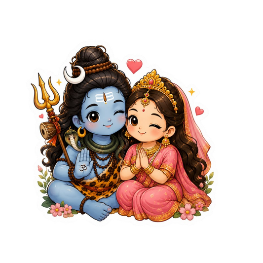 Cute Shiva Parvati Sticker | Om, Gods, Mantras & Spiritual Symbol | Customized Sticker BD