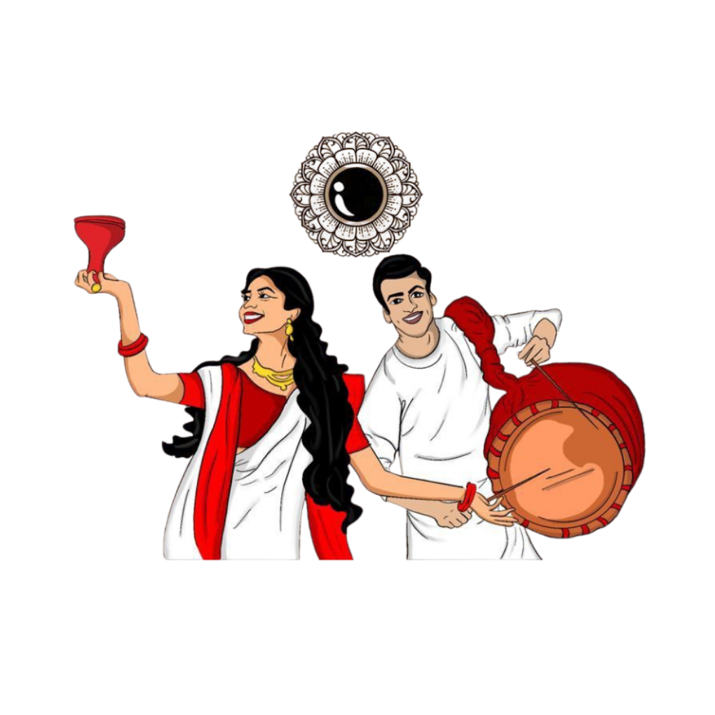 Bengali Couple Dhak & Sindoor Celebration Sticker | Durga Puja & Festival | Customized Sticker BD