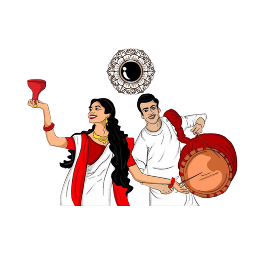 Bengali Couple Dhak & Sindoor Celebration Sticker | Durga Puja & Festival | Customized Sticker BD