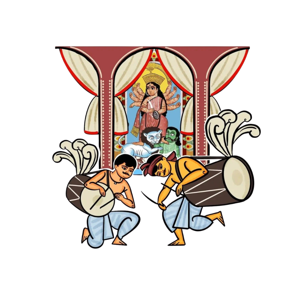 Durga Puja Pandal Dhaki & Goddess Durga Sticker | Durga Puja & Festival | Customized Sticker BD