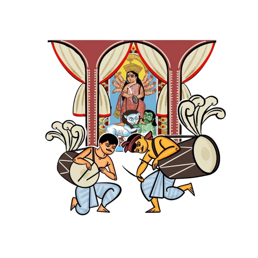 Durga Puja Pandal Dhaki & Goddess Durga Sticker | Durga Puja & Festival | Customized Sticker BD