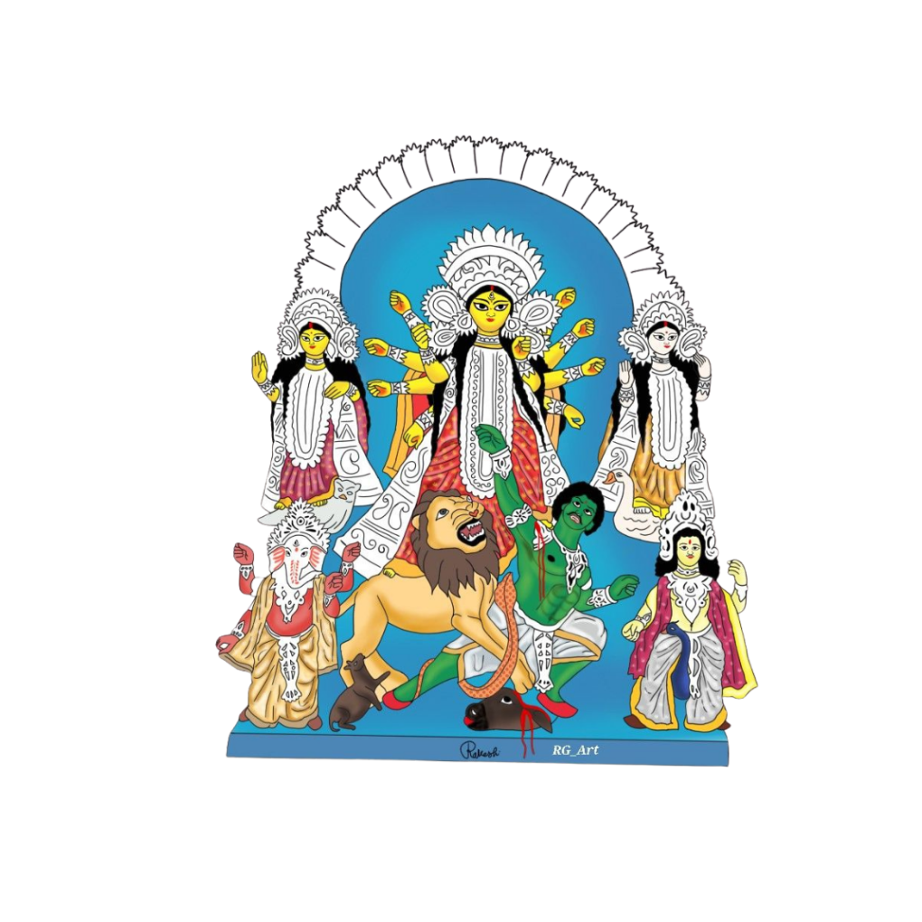 Durga Puja Folk Art Deity Family Sticker | Durga Puja & Festival | Customized Sticker BD