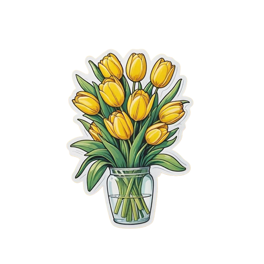Yellow Tulip Vase Sticker | Flower Sticker BD