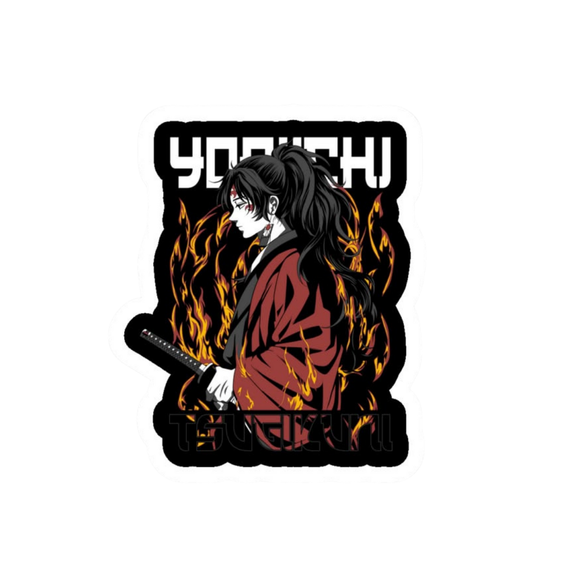 Yoriichi Tsugikuni Sticker | Fire Background | Demon Slayer